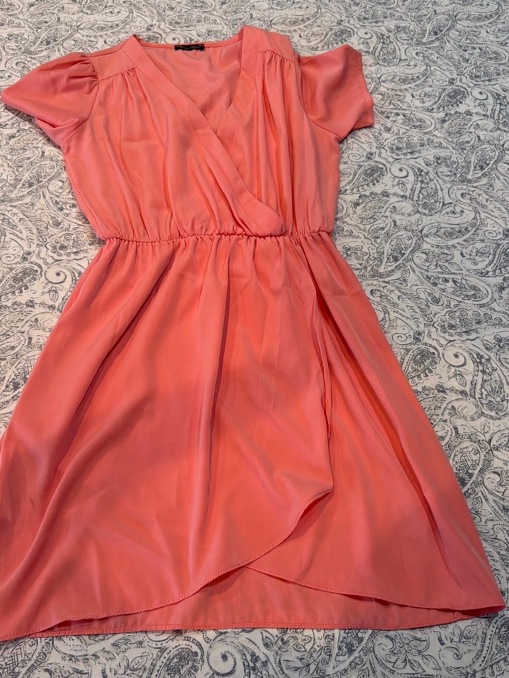 Honey Punch Coral Pink Surplice Mini Dress